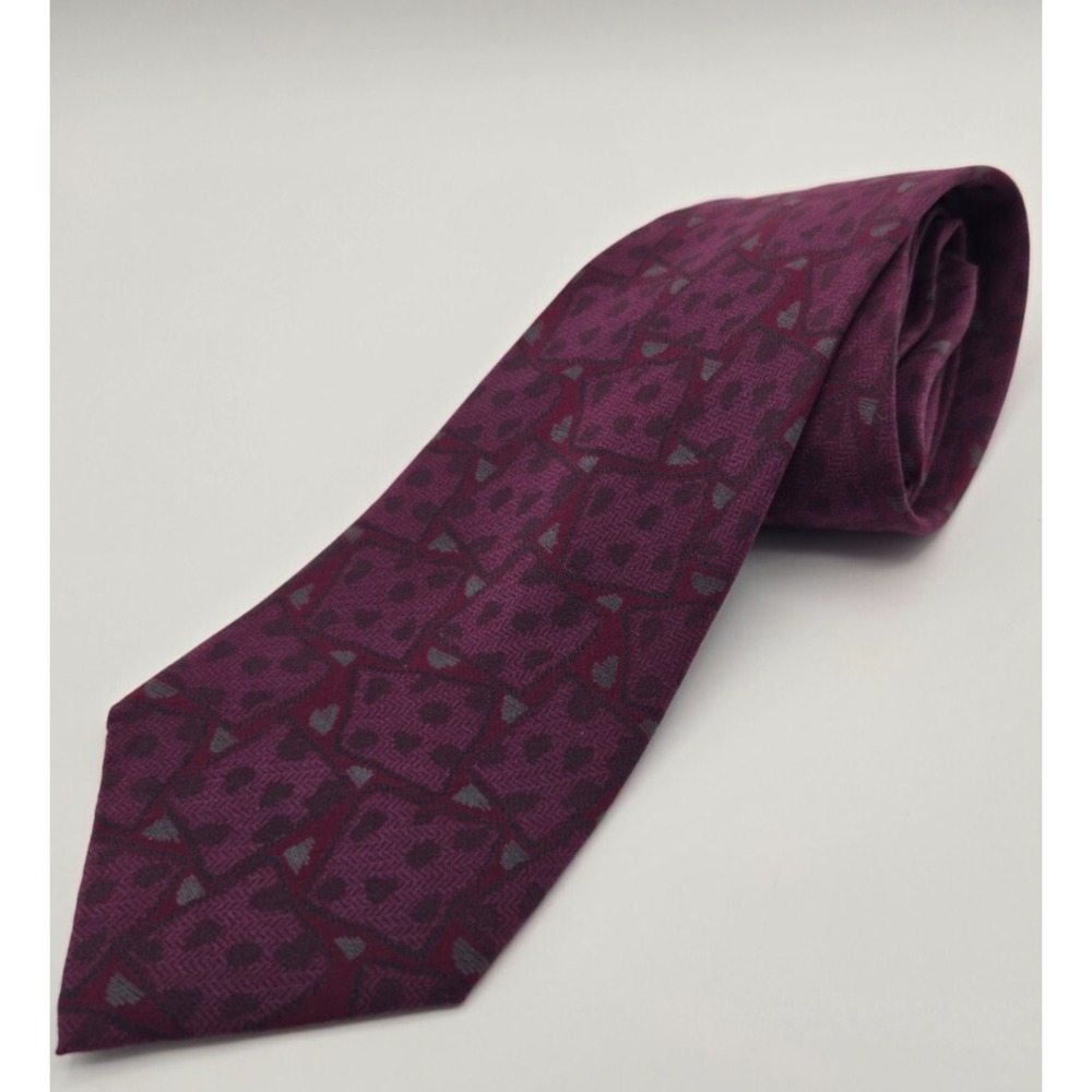 Hennessy Couture Tie Mens Purple Red‎ Geometric Hearts Silk Neck Tie Made In USA